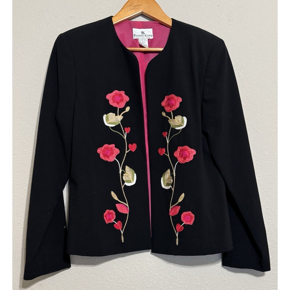 VTG Russell Kemp Collection Women's‎ 10 Open Blazer Embroidered Romantic EUC